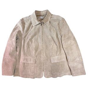 Liz Claiborne Womens Beige Suede Jacket Outerwear 2X With Zip Front & Pockets